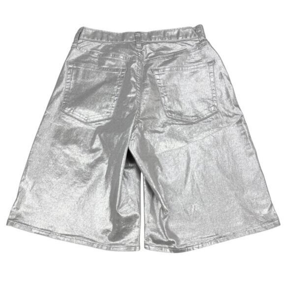 Gap Women's 11.5" Mid Rise Metallic Longline Denim Shorts In Silver Size 25 - Picture 6 of 6
